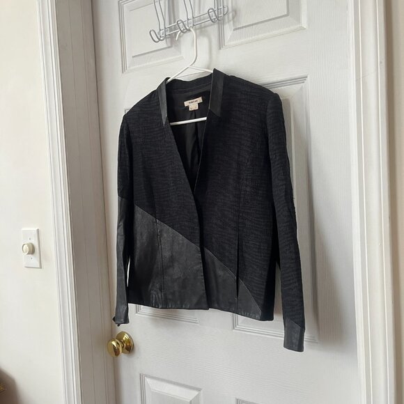 Helmut Lang Lamb Leather Combo Assymetrical Blazer Pattern Crop Black Jacket 2 - Picture 3 of 9